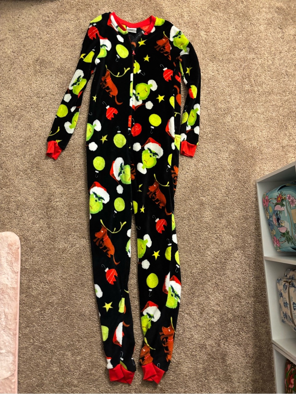 Kids Black Grinch Print One-Piece Pajamas - Holiday Fleece